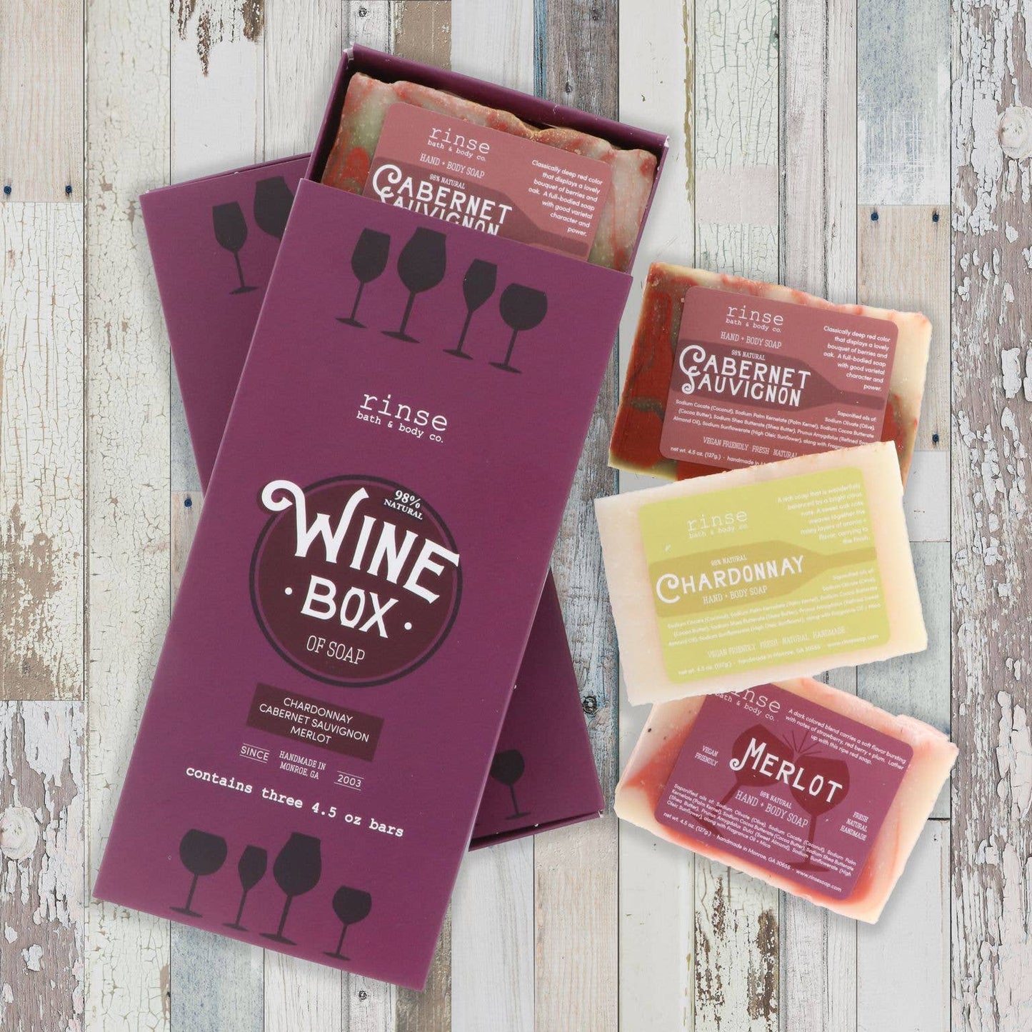 “Vineyard-inspired artisan soap trio crafted with skin-nourishing oil