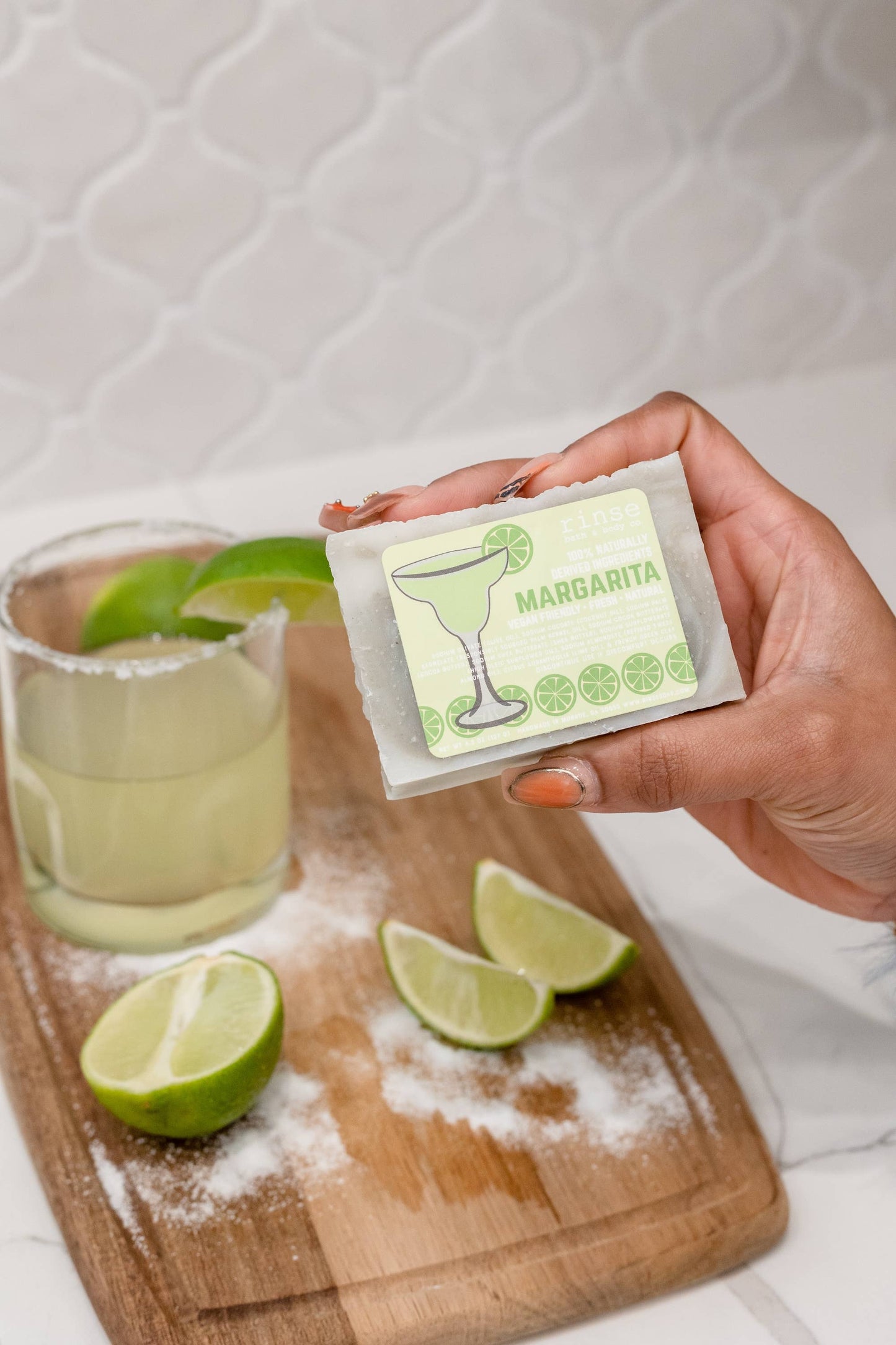 “Eco-friendly artisan soap in tropical lime fragrance for self-care and gifting.”