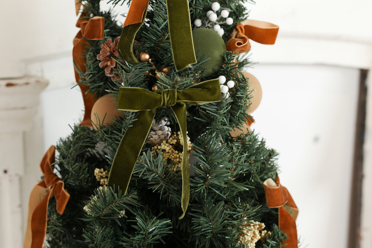 Velvet Ribbon Mini Christmas Tree | Green &amp; Caramel Holiday Accent