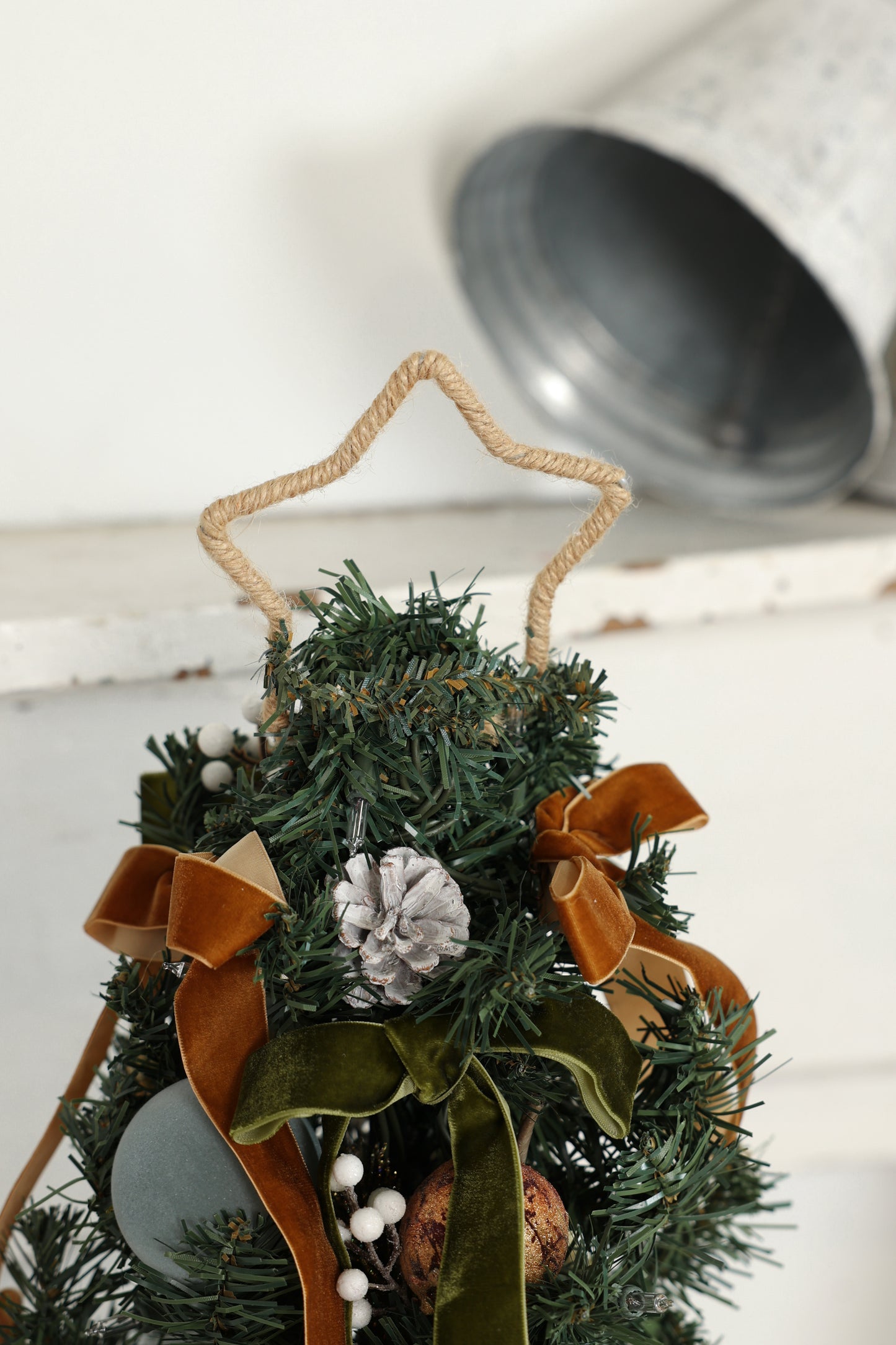 Velvet Ribbon Mini Christmas Tree | Green &amp; Caramel Holiday Accent