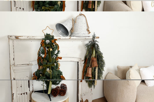 Mini Christmas tree with green and caramel velvet bows on marble table.

Handcrafted tabletop tree with rope star topper and pinecones.

Velvet ribbon Christmas tree styled with frosted pinecones and berries.

Rustic mini tree with natural star topper and neutral holiday tones.

Elegant mini Christmas tree by Duvall Designs with velvet ribbon accents.

Cozy tabletop holiday tree with caramel and green velvet bows.

Small evergreen Christmas tree for mantel or entryway décor.

Mini tree featuring rope star 