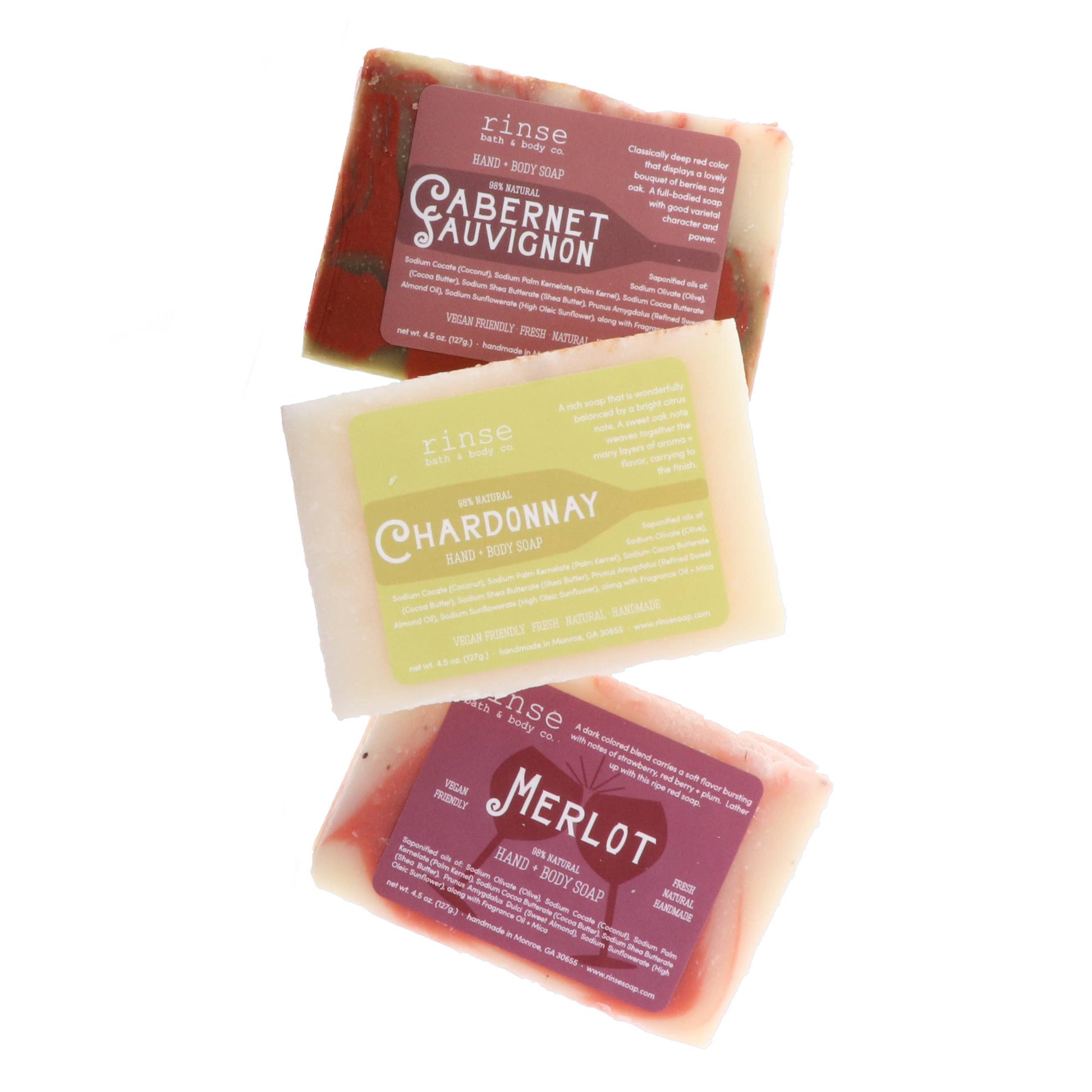 “Natural bar soaps made with red and white wines, perfect for spa and self-care.”