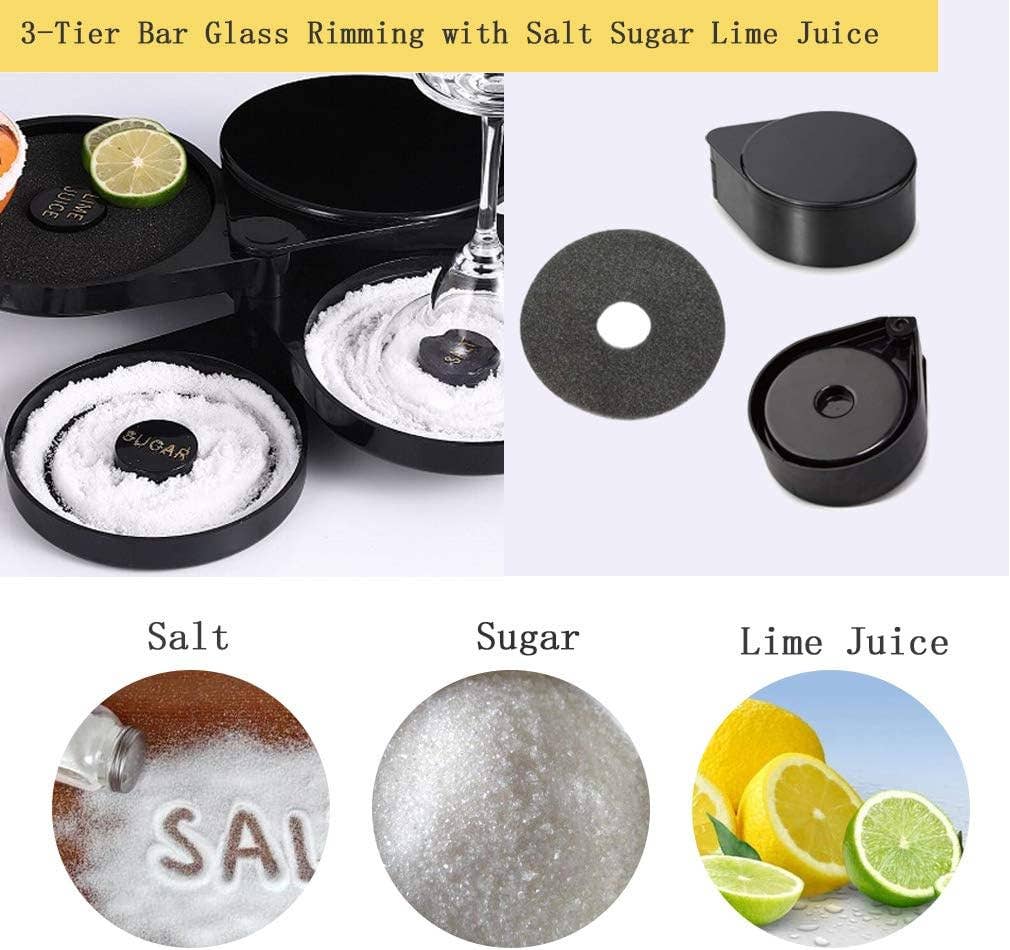 Tier Bar Glass Rimmer Bamboo Wood Sugar Salt Box with Sponge: 1 Set(Wood Set)