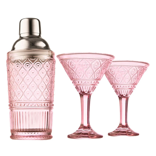 “Luxury Claro Pink Cocktail Shaker & Martini Set displayed on a marble bar cart with soft lighting.”

“Elegant rose-tinted martini glasses and cocktail shaker gift set for home entertaining.”

“Glamorous pink barware gift set from Duvall Designs – perfect for modern hostesses.”