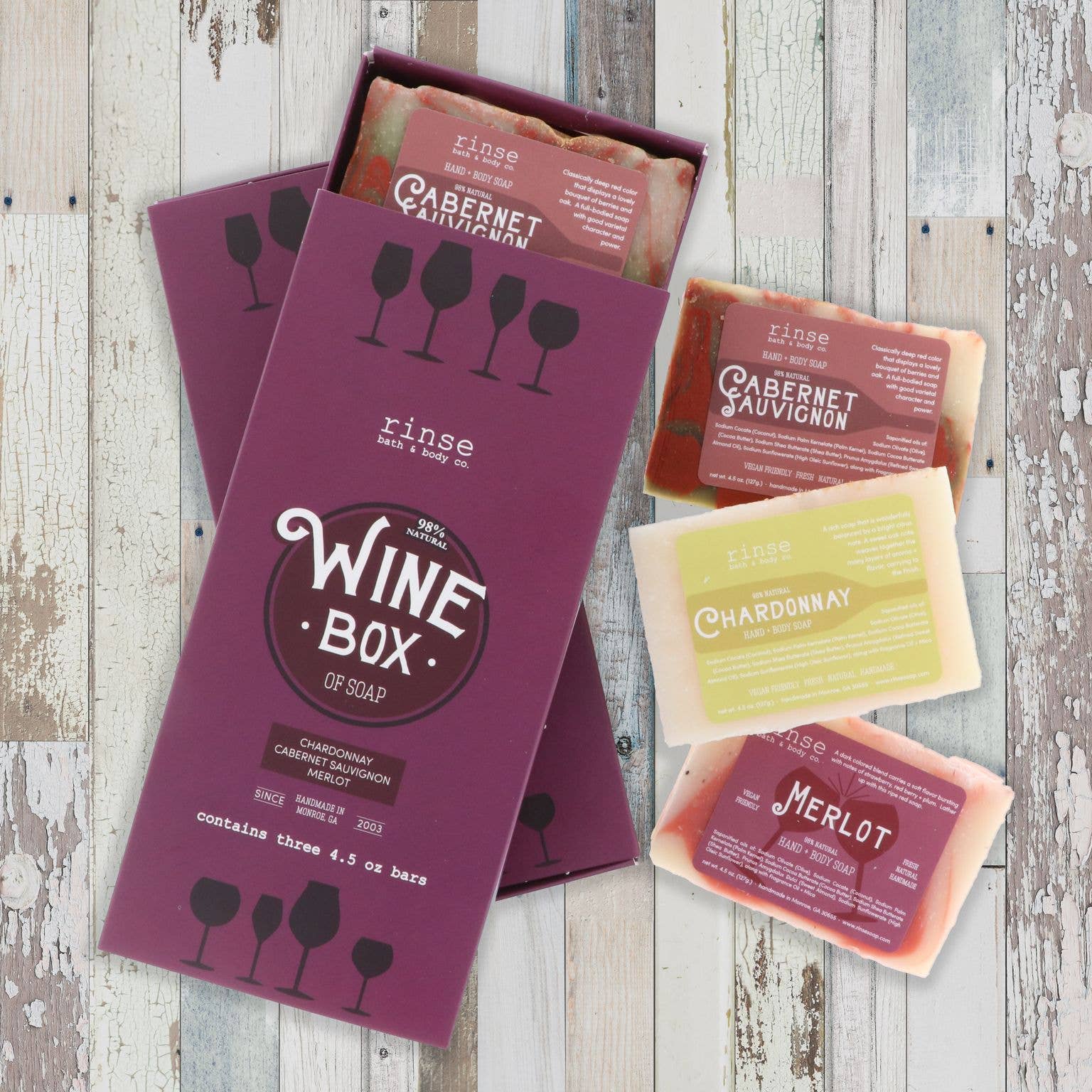 “Vineyard-inspired artisan soap trio crafted with skin-nourishing oil
