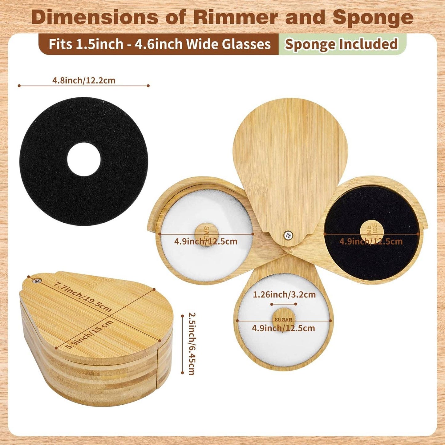 Tier Bar Glass Rimmer Bamboo Wood Sugar Salt Box with Sponge: 1 Set(Wood Set)