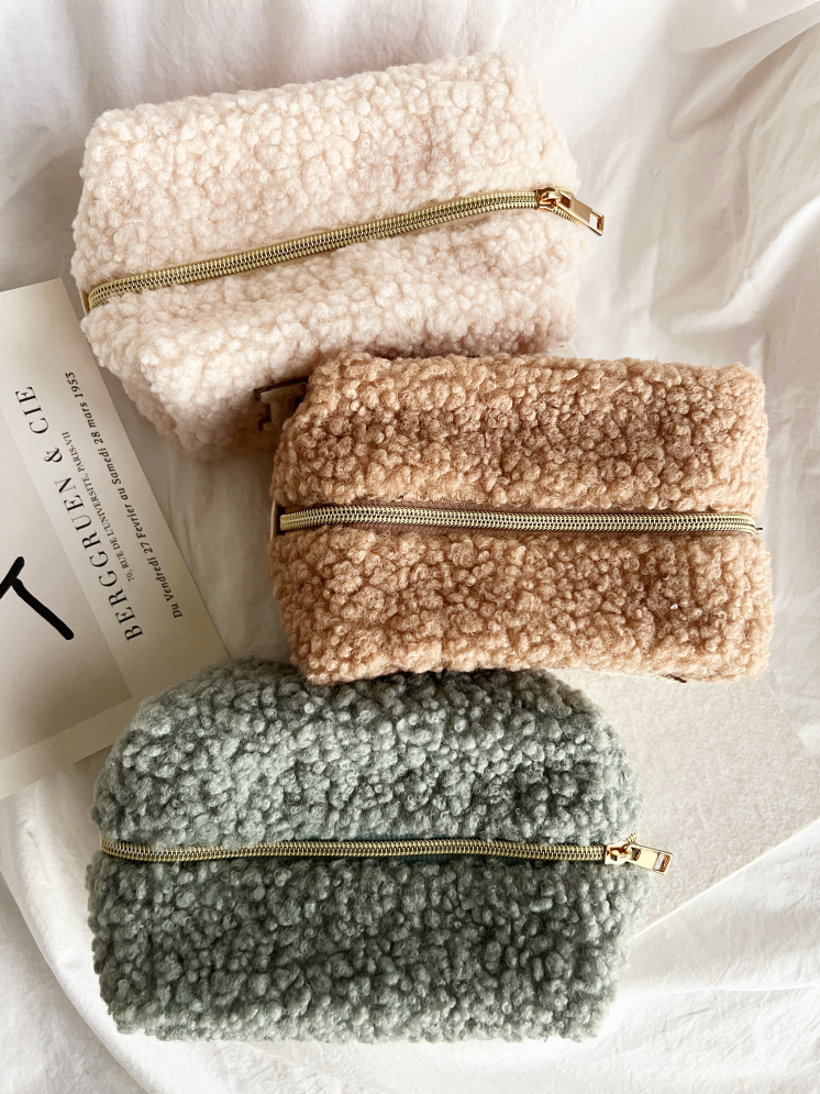 eddy Bear Makeup Bag – Soft Pink Cosmetic Pouch | Plush Travel Bag for Women & Teens | Duvall Design