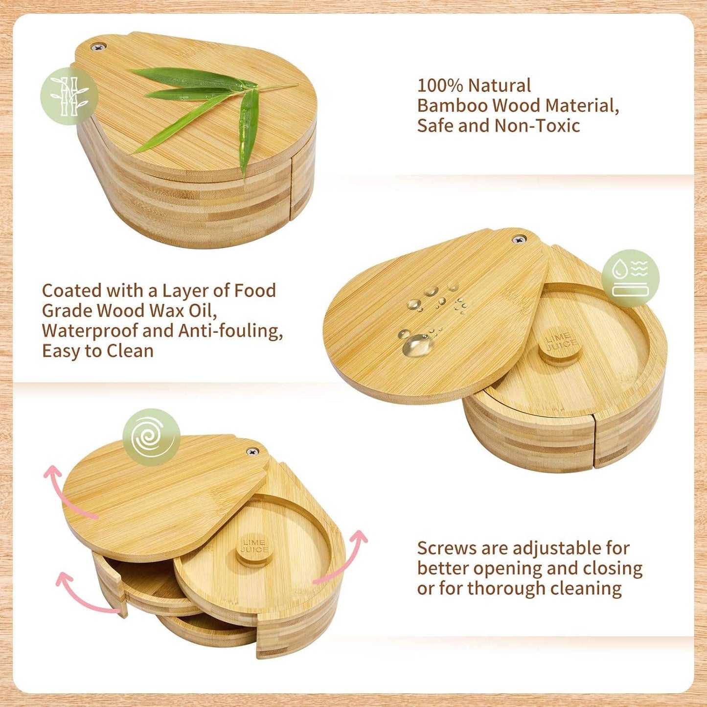 Tier Bar Glass Rimmer Bamboo Wood Sugar Salt Box with Sponge: 1 Set(Wood Set)