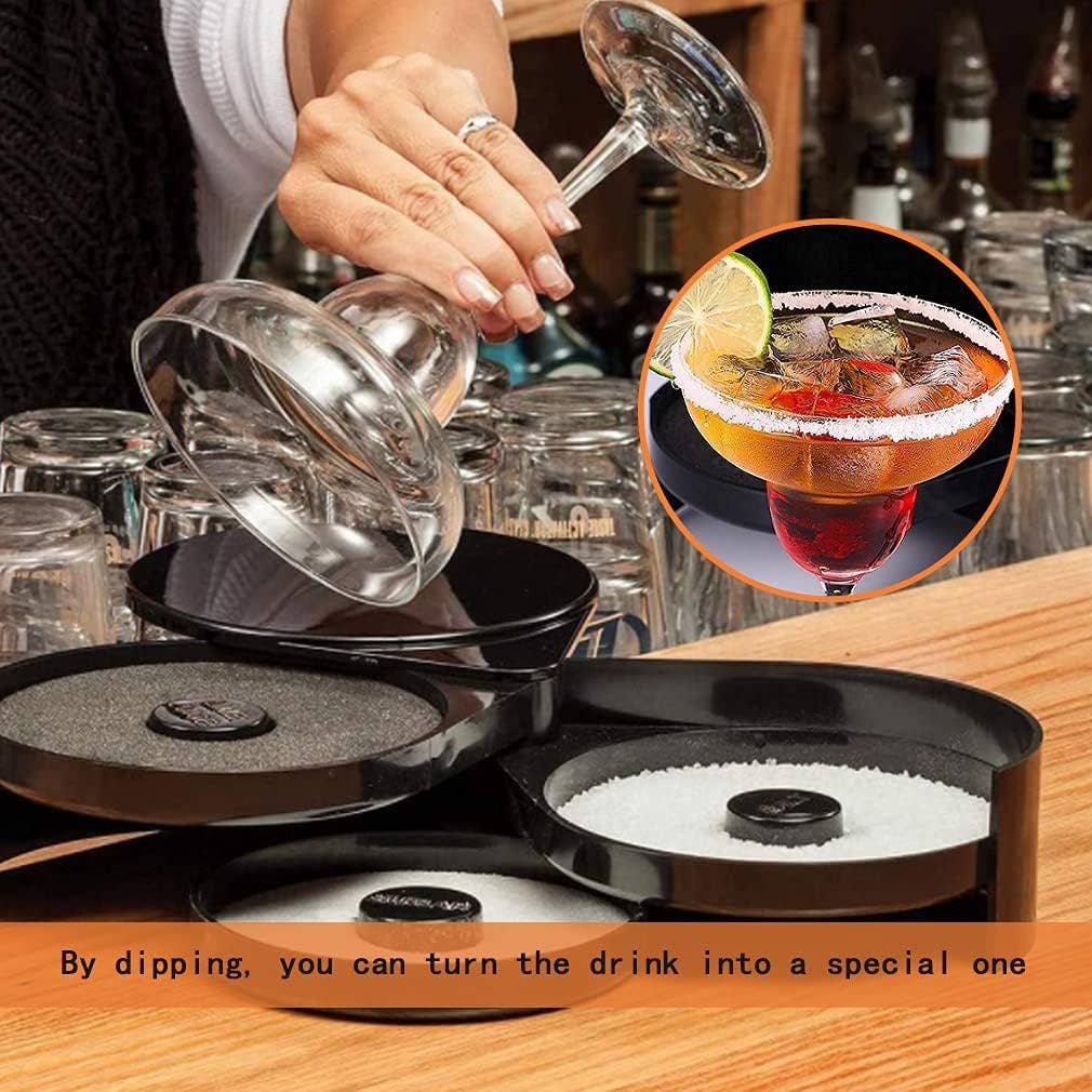 Tier Bar Glass Rimmer Bamboo Wood Sugar Salt Box with Sponge: 1 Set(Wood Set)