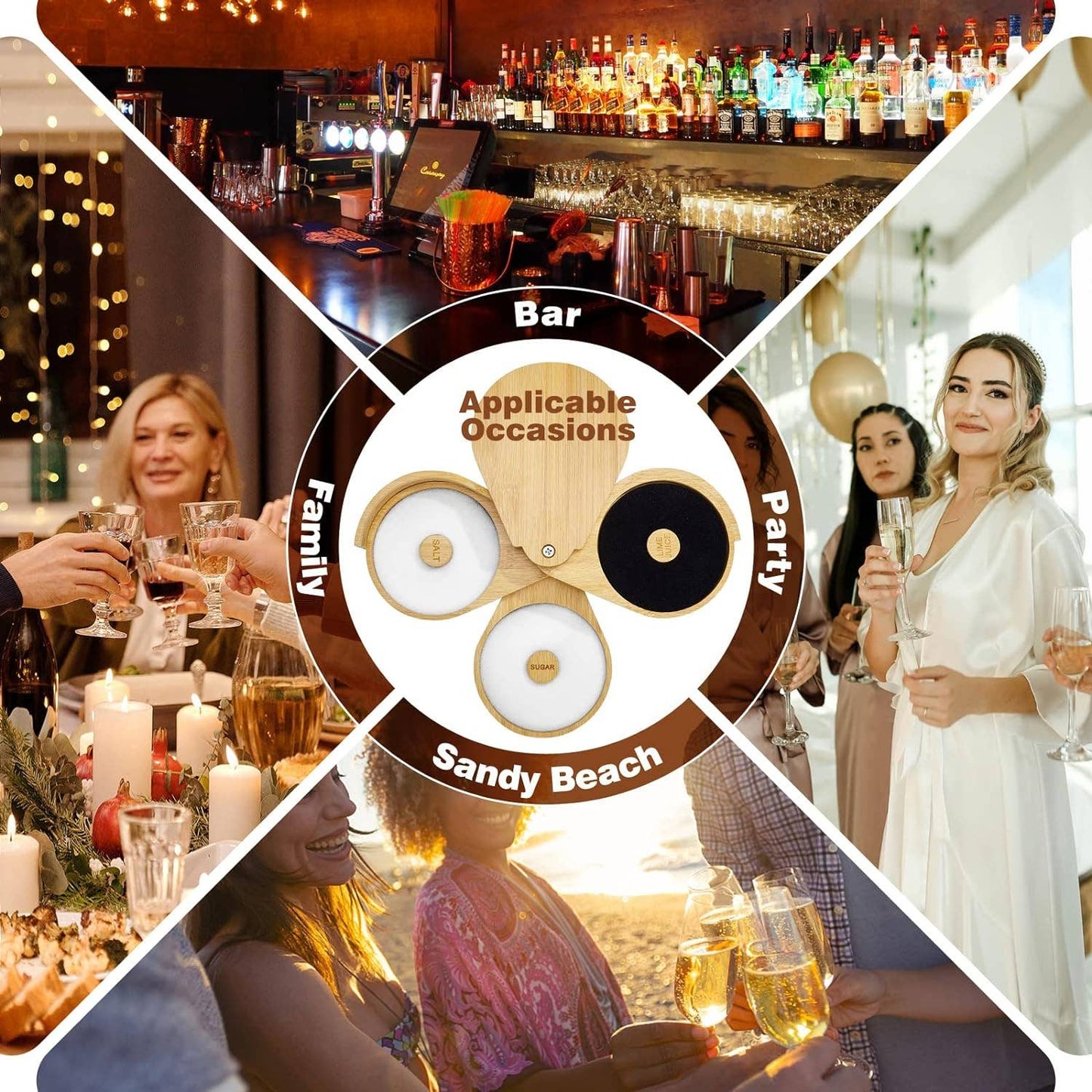 Tier Bar Glass Rimmer Bamboo Wood Sugar Salt Box with Sponge: 1 Set(Wood Set)