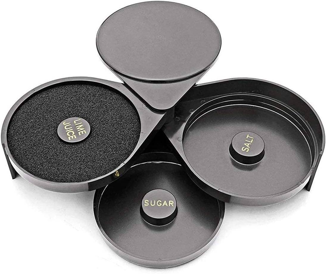 Tier Bar Glass Rimmer Bamboo Wood Sugar Salt Box with Sponge: 1 Set(Wood Set)