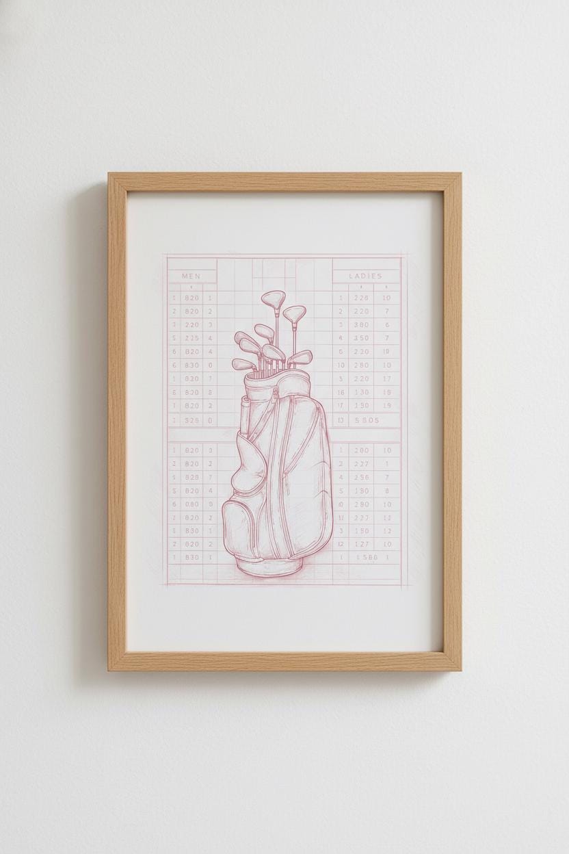 Framed Golf Art Print Set: Pink Minimalist Illustration