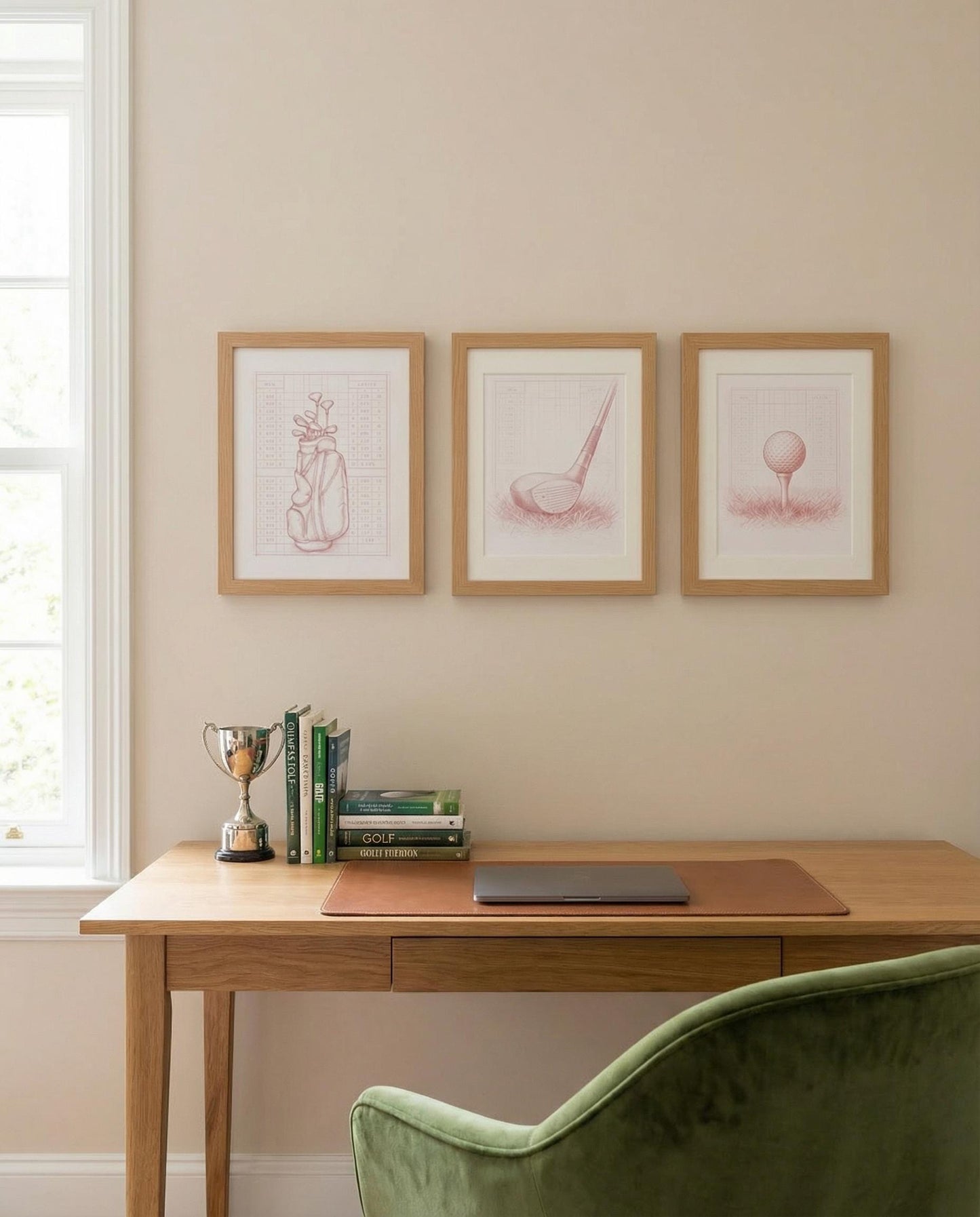 Framed Golf Art Print Set: Pink Minimalist Illustration