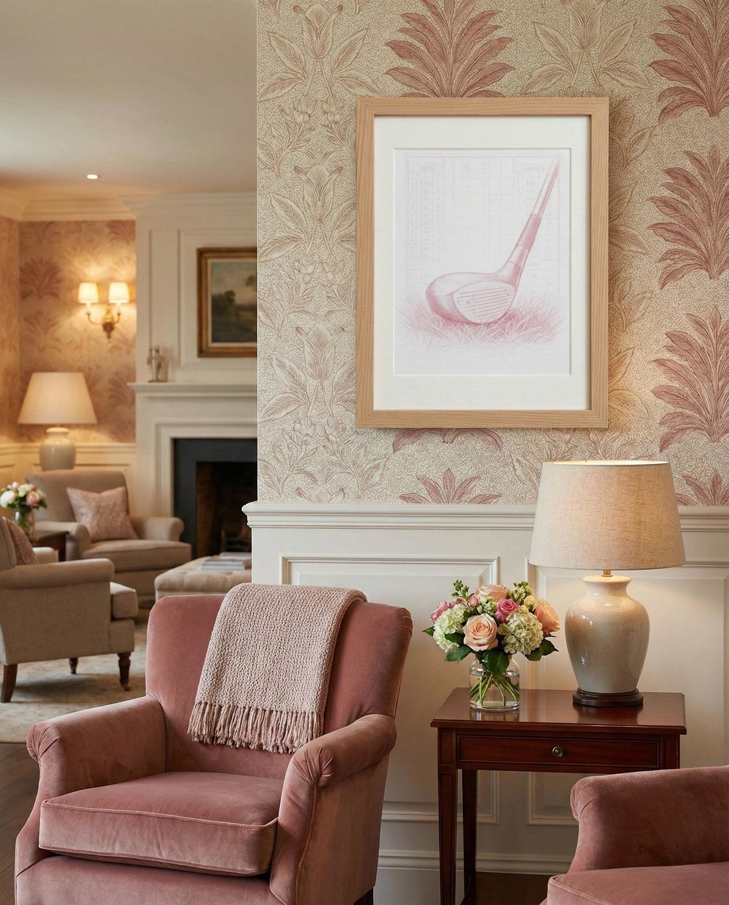 Framed Golf Art Print Set: Pink Minimalist Illustration