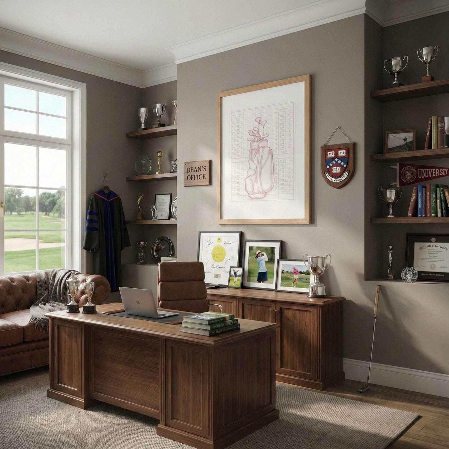 Framed Golf Art Print Set: Pink Minimalist Illustration