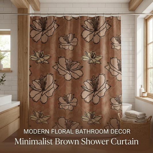 Minimalist Hibiscus Shower Curtain: Earth Tone Floral, Tropical Bathroom