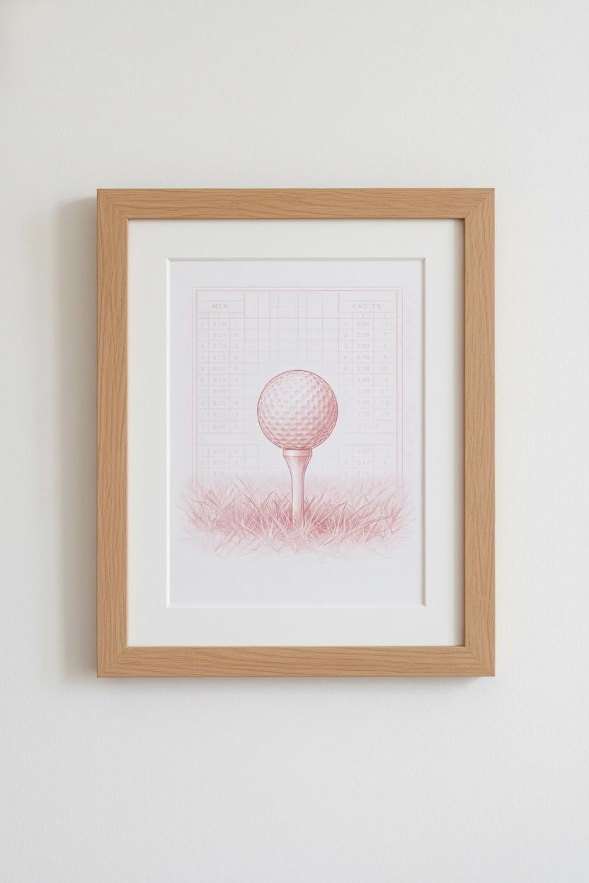 Framed Golf Art Print Set: Pink Minimalist Illustration