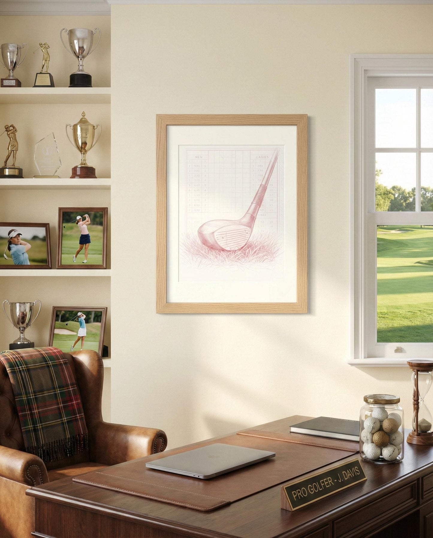 Framed Golf Art Print Set: Pink Minimalist Illustration