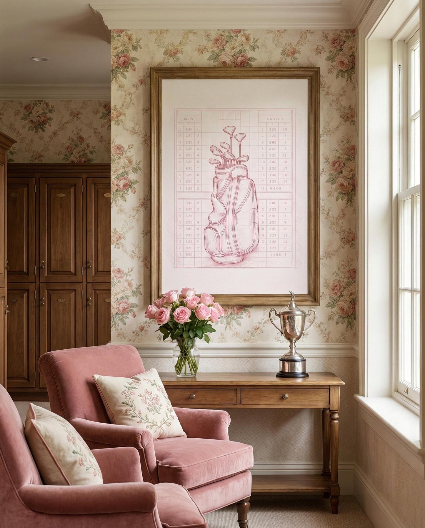 Framed Golf Art Print Set: Pink Minimalist Illustration