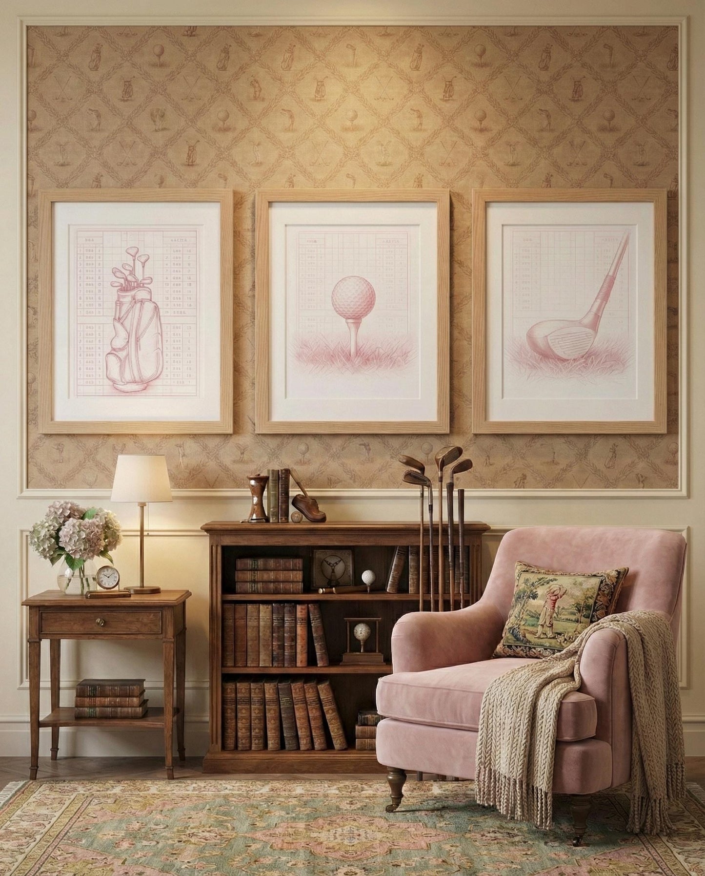 Framed Golf Art Print Set: Pink Minimalist Illustration