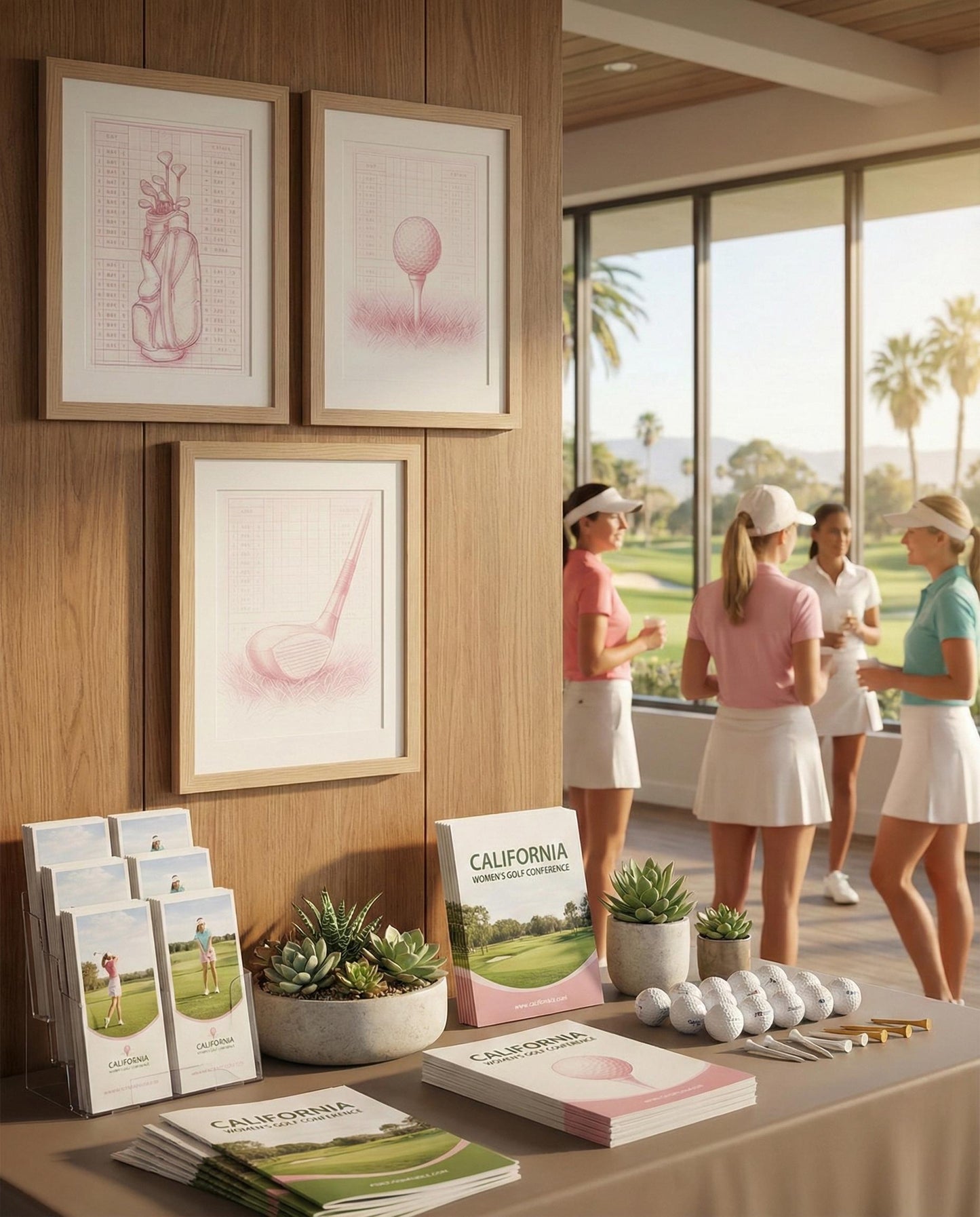 Framed Golf Art Print Set: Pink Minimalist Illustration