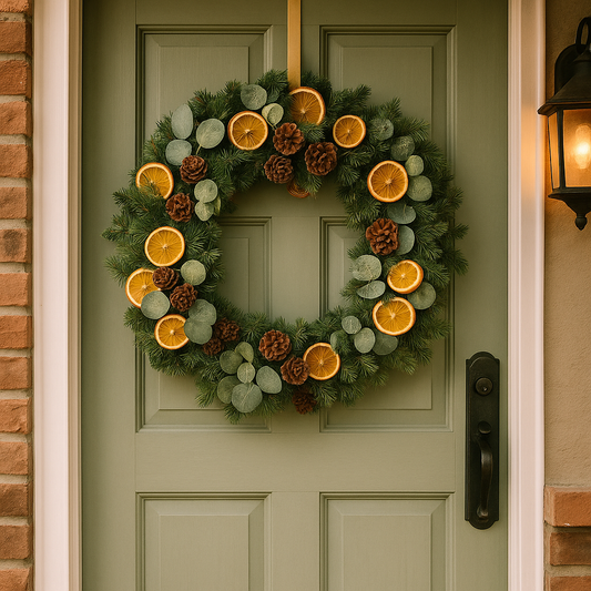 Natural Dried Orange and Eucalyptus Christmas Wreath with Pinecones – Rustic Greenery Holiday Door Décor