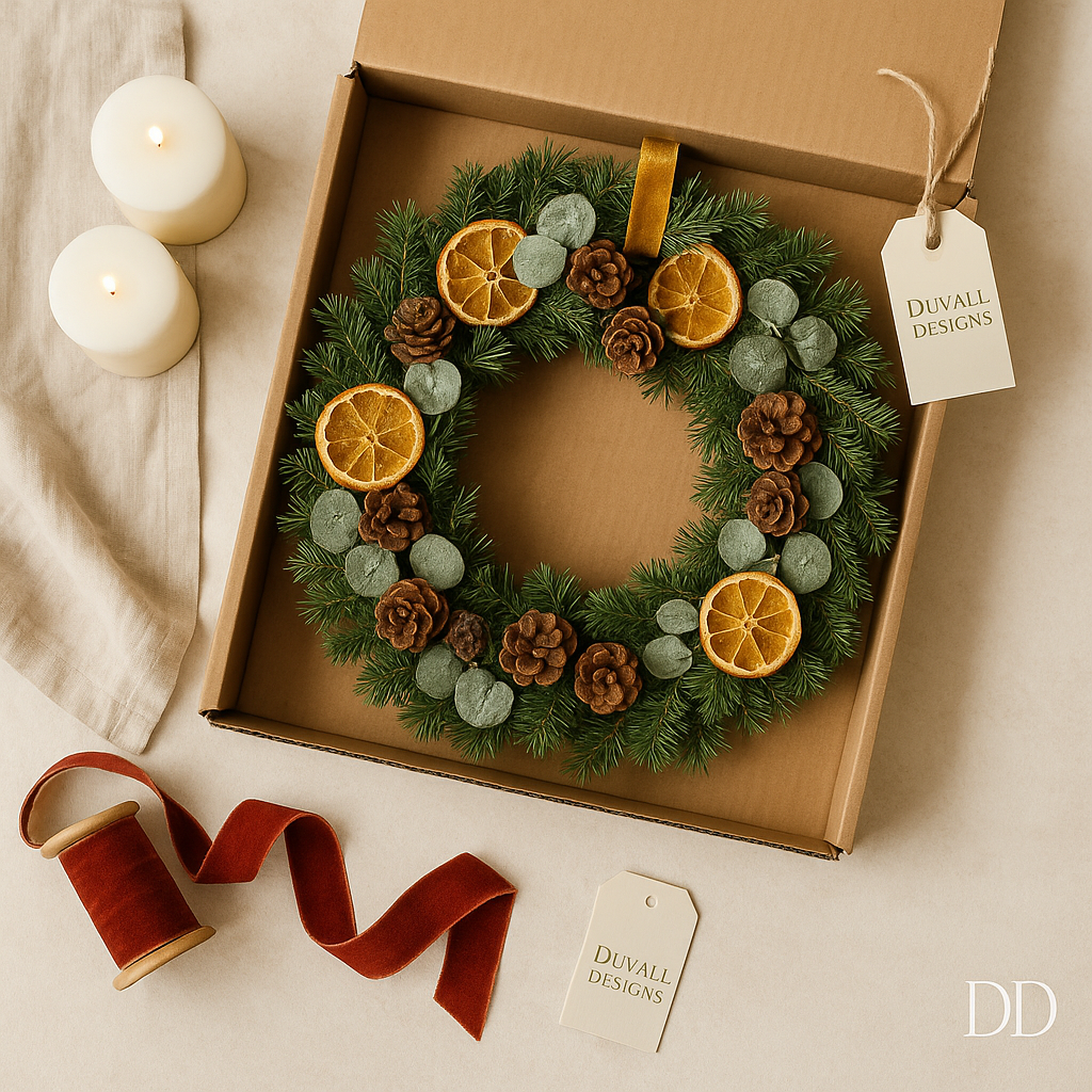 Natural Dried Orange and Eucalyptus Christmas Wreath with Pinecones – Rustic Greenery Holiday Door Décor