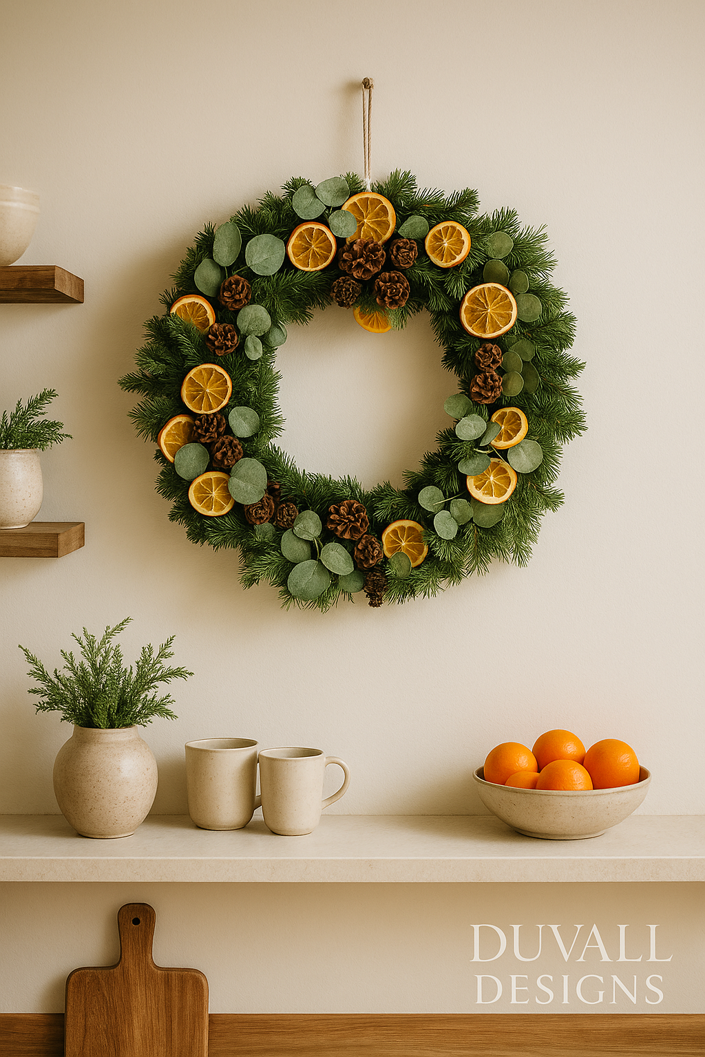 Natural Dried Orange and Eucalyptus Christmas Wreath with Pinecones – Rustic Greenery Holiday Door Décor