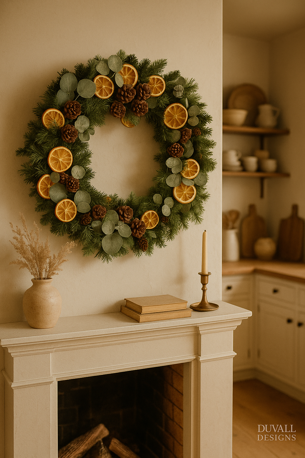 Natural Dried Orange and Eucalyptus Christmas Wreath with Pinecones – Rustic Greenery Holiday Door Décor