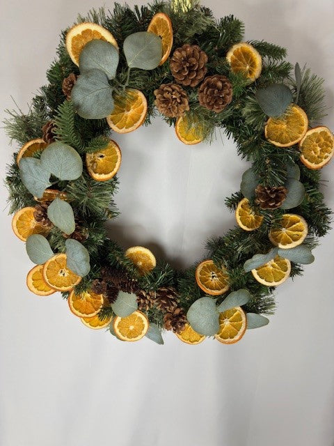 Natural Dried Orange and Eucalyptus Christmas Wreath with Pinecones – Rustic Greenery Holiday Door Décor